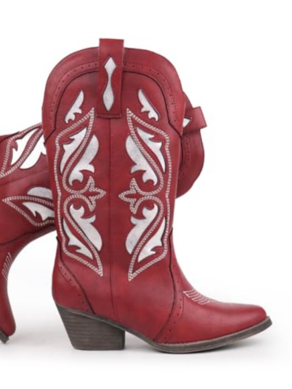 Women's Embroidered Stitched Mid Calf Cowboy Boots Pointed Toe Chunky Block Heel